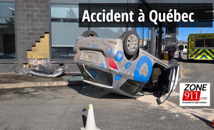 Québec - Accident le conducteur se retrouve sur le toit