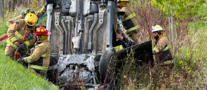 Accident capotage sur la route 132 à Ste-Croix de Lotbinière 