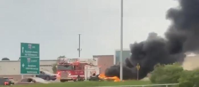 Incendie - véhicule en feu à la Promenade Beauport