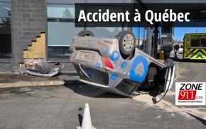 Québec - Accident le véhicule se retrouve sur le toit