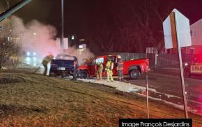 Accident à St-Georges de Beauce : les victimes extirpées des véhicules en feu 