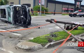 Spectaculaire accident impliquant un véhicule volé sur le boulevard Hamel