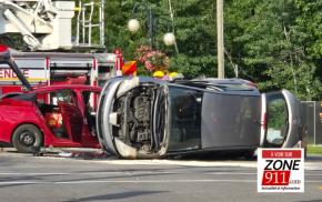 Accident à Beauport un véhicule se retrouve sur le côté