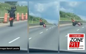 Un Motocycliste perd le contrôle sur l'autoroute Laurentienne en circulant sur une roue