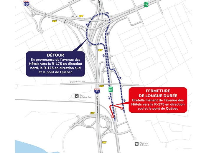 Fermeture de longue durée - avenue des Hôtels (Groupe CNW/Ministère des Transports et de la Mobilité durable)