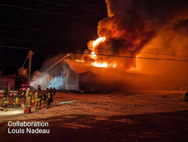 Incendie majeur à St-Patrice-de-Beaurivage chez Malterie Caux Laflamme (VIDÉO) 