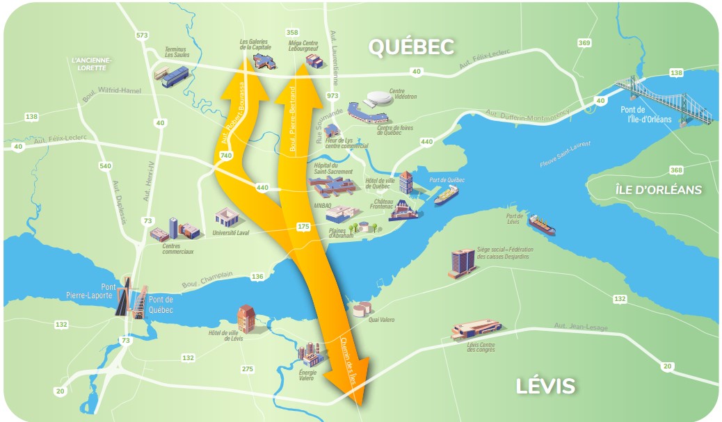 3e lien - Voici le corridor choisi pour la construction du troisième lien entre Québec et Lévis