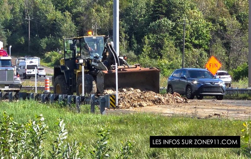 CONGESTION À LÉVIS - Un camionneur échappe sur l'autoroute 20 de la matière animale