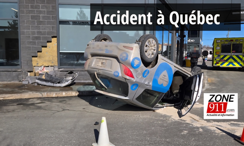 Québec - Accident le conducteur se retrouve sur le toit