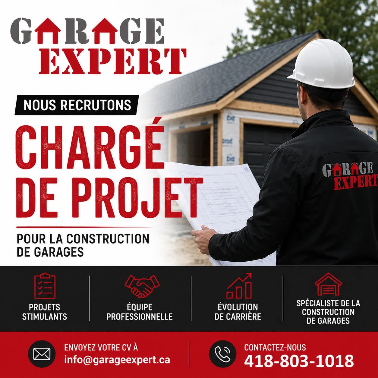 Offre d'emploi - Garage Expert est à la recherche d’un(e) chargé(e) de projet pour la construction de garages résidentiels