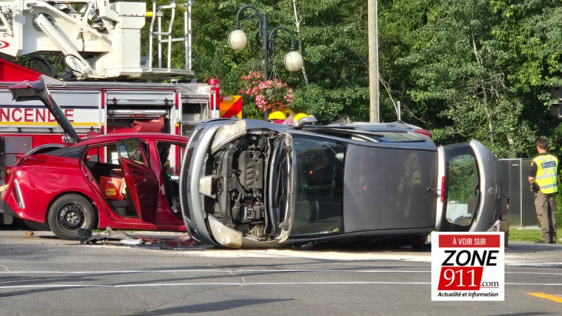 Accident à Beauport un véhicule se retrouve sur le côté 
