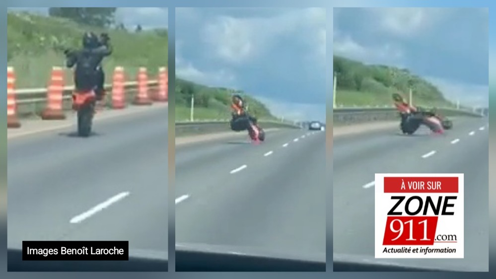 Un Motocycliste perd le contrôle sur l'autoroute Laurentienne en circulant sur une roue