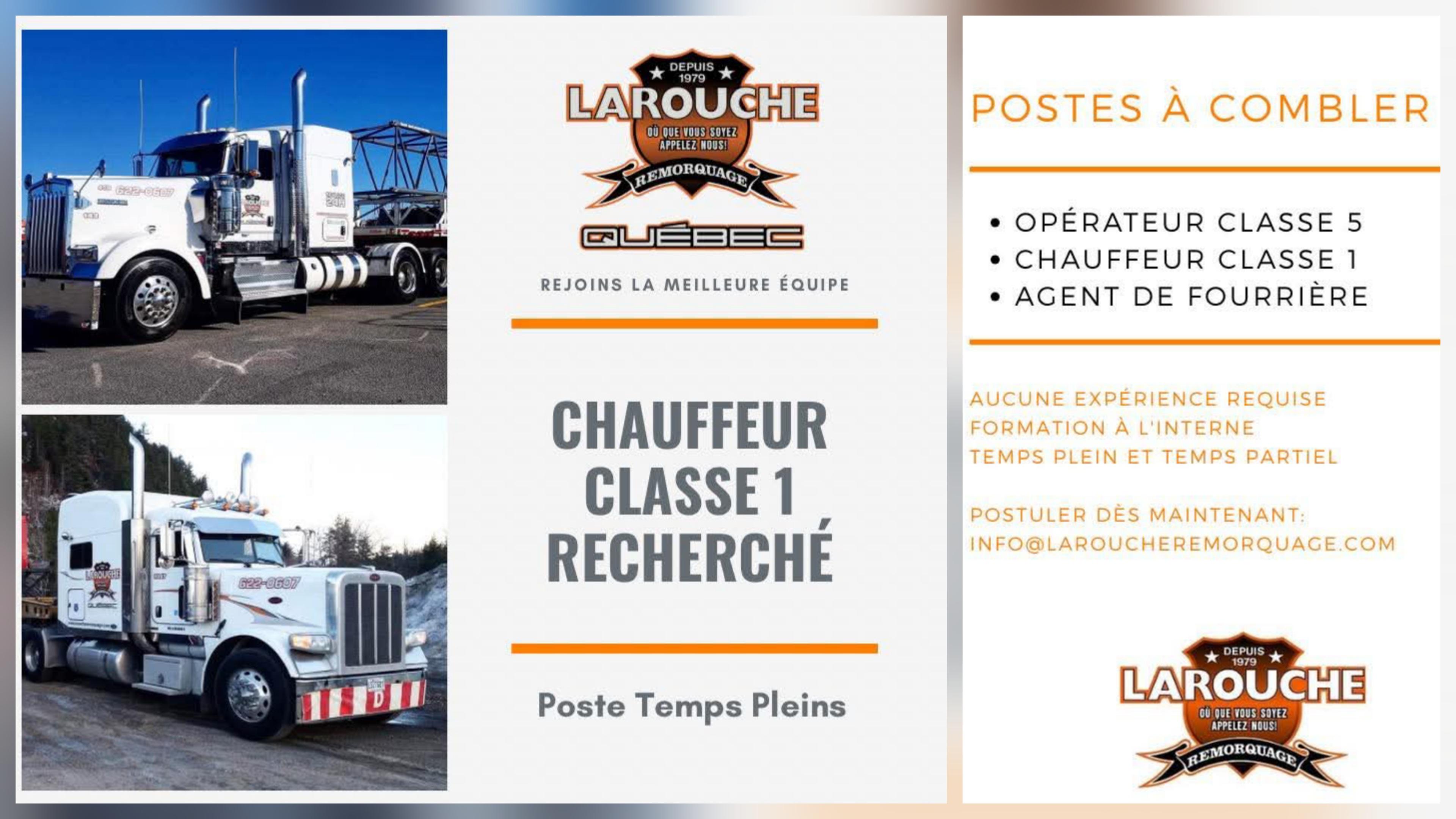 Offres d’emploi – Larouche Remorquage : plusieurs postes disponibles